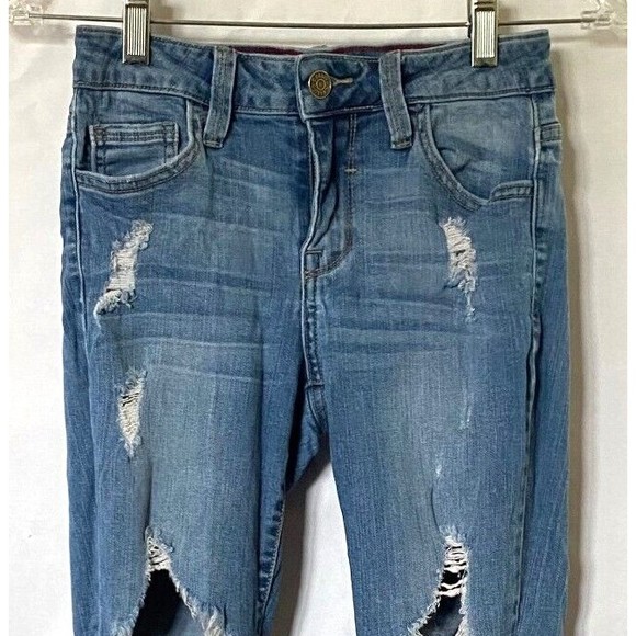 Cello Jeans Womens Junior Size 3 Blue Medium Wash Distressed Skinny Stretch - Picture 4 of 16